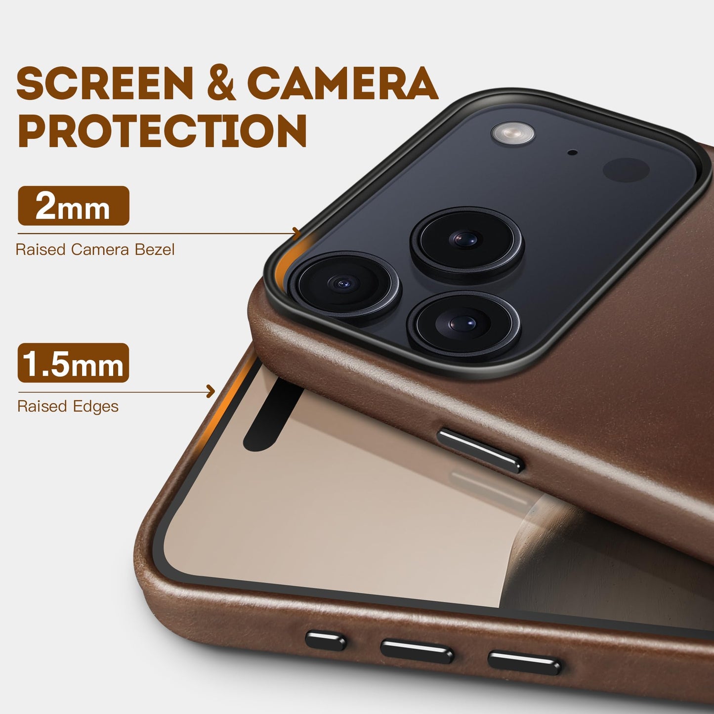 kingflag Genuine Leather Case for iPhone 17 Pro Max 6.9 inch, Oil Wax Full-Grain Leather, Compatible with MagSafe, Metal Buttons and Camera Bezel (Rustic Brown)