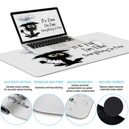 LIMKRIAN Desk Mat Set, Large Gaming Mouse Pad with Wrist Rest, Ergonomic Mouse Pad Keyboard Mat Wrist Support, Cup Coaster, Home Office Desk Accessories Decor Supplies, Funny Black Cat