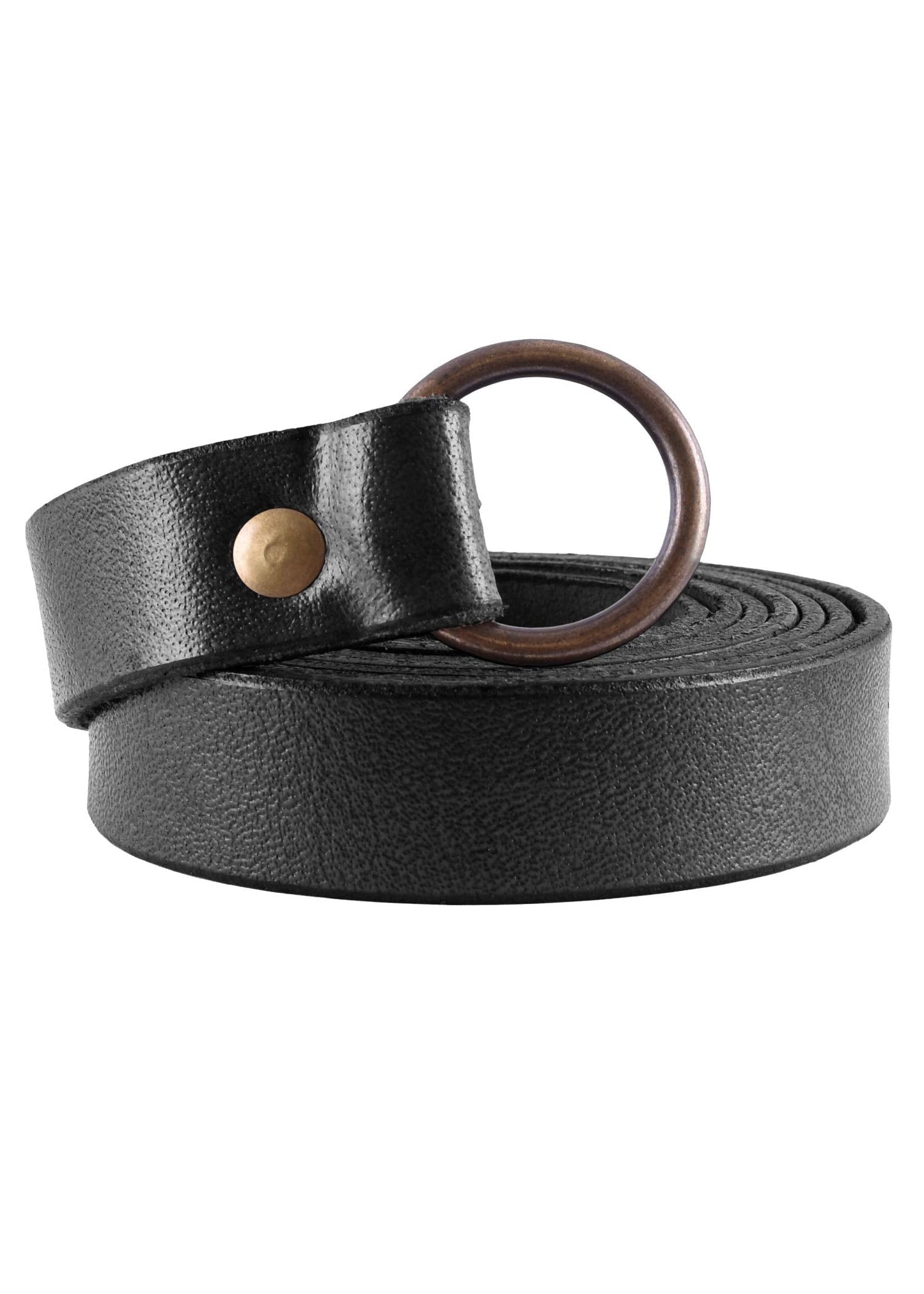 Battle-Merchant Medieval Leather Long Belt with Brass Ring – Long Viking Renaissance LARP Belt in (Black, 75")