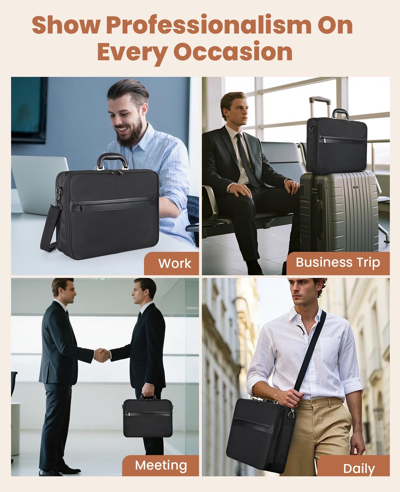 Jetviivid Laptop Briefcase for Men 15.6-16 inch Laptop Bag Lightweight Attache Case, Business Work Bag Computer Carrying Case