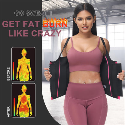 YADIFEN Waist Trainer Vest for Women,Zipper Corset Body Shaper for Tummy Control Neoprene Cincher Tank Top with Straps (Black-Pink, XS)
