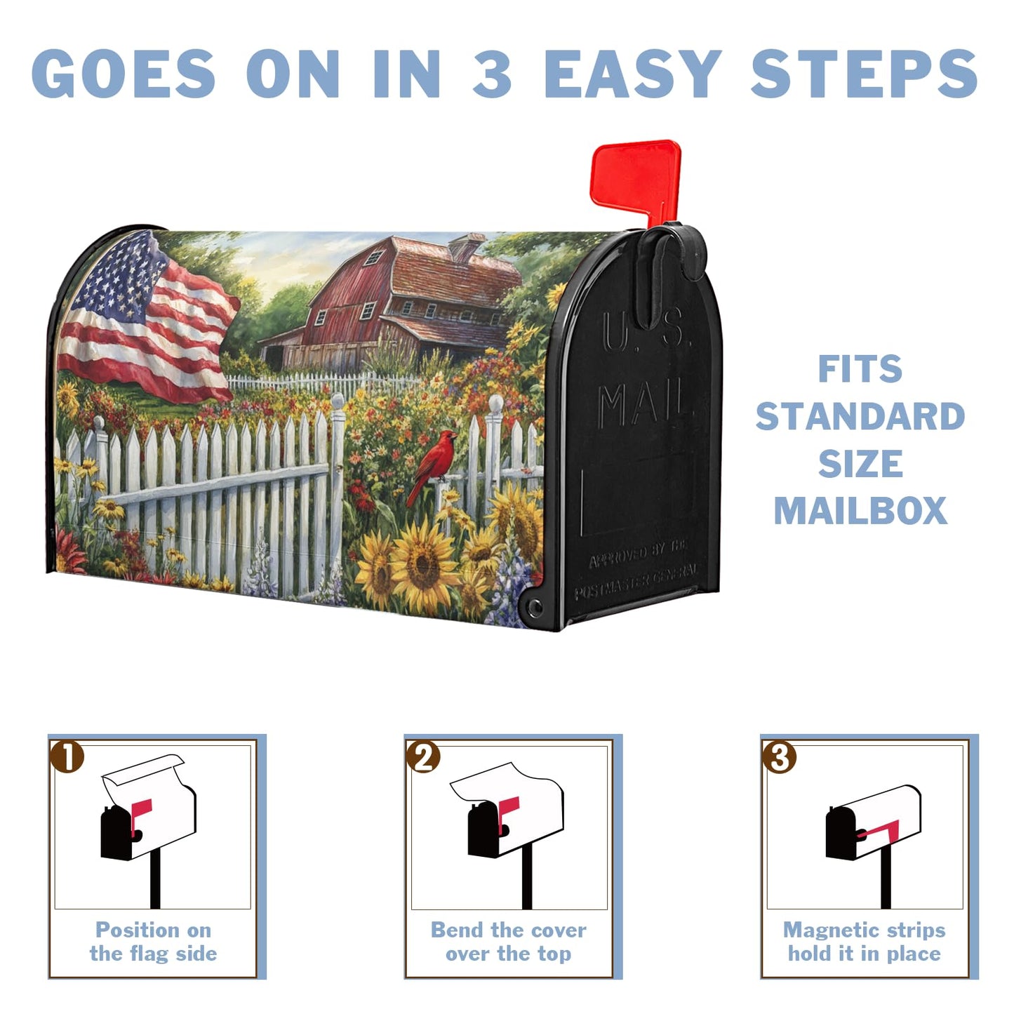American Flag Patriotic Mailbox Covers 4th of July Independence Day Mailbox Cover Sunflowers Summer Post Letter Box for Garden Standard Size 21x18 in for Yard Home Decor