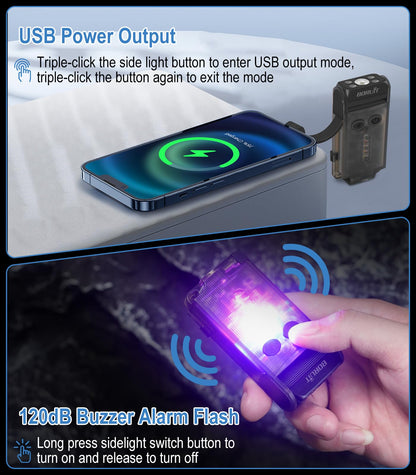 BORUIT V30 Small Keychain Flashlight with Clip, Magnetic, 180° Swivel