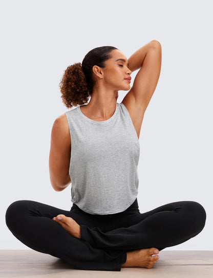 CRZ YOGA Pima Cotton Large Armhole Tank Tops for Women - Workout Sport Athletic Yoga Running Gym Loose Crop Sleeveless Shirts Light Grey Heather Small