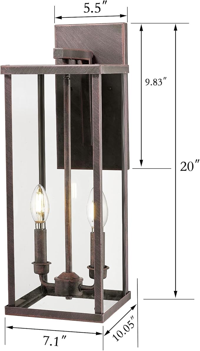 Bestshared Outdoor Wall Sconce Light, 20 Inch Tall Exterior Wall Lighting Fixture with Clear Glass, Anti-Rust Outside Porch Lighting Lamp for House Front Doorway Patio (Rust, 20"-1 Pack)