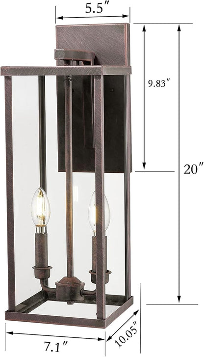 Bestshared Outdoor Wall Sconce Light, 20 Inch Tall Exterior Wall Lighting Fixture with Clear Glass, Anti-Rust Outside Porch Lighting Lamp for House Front Doorway Patio (Rust, 20"-1 Pack)