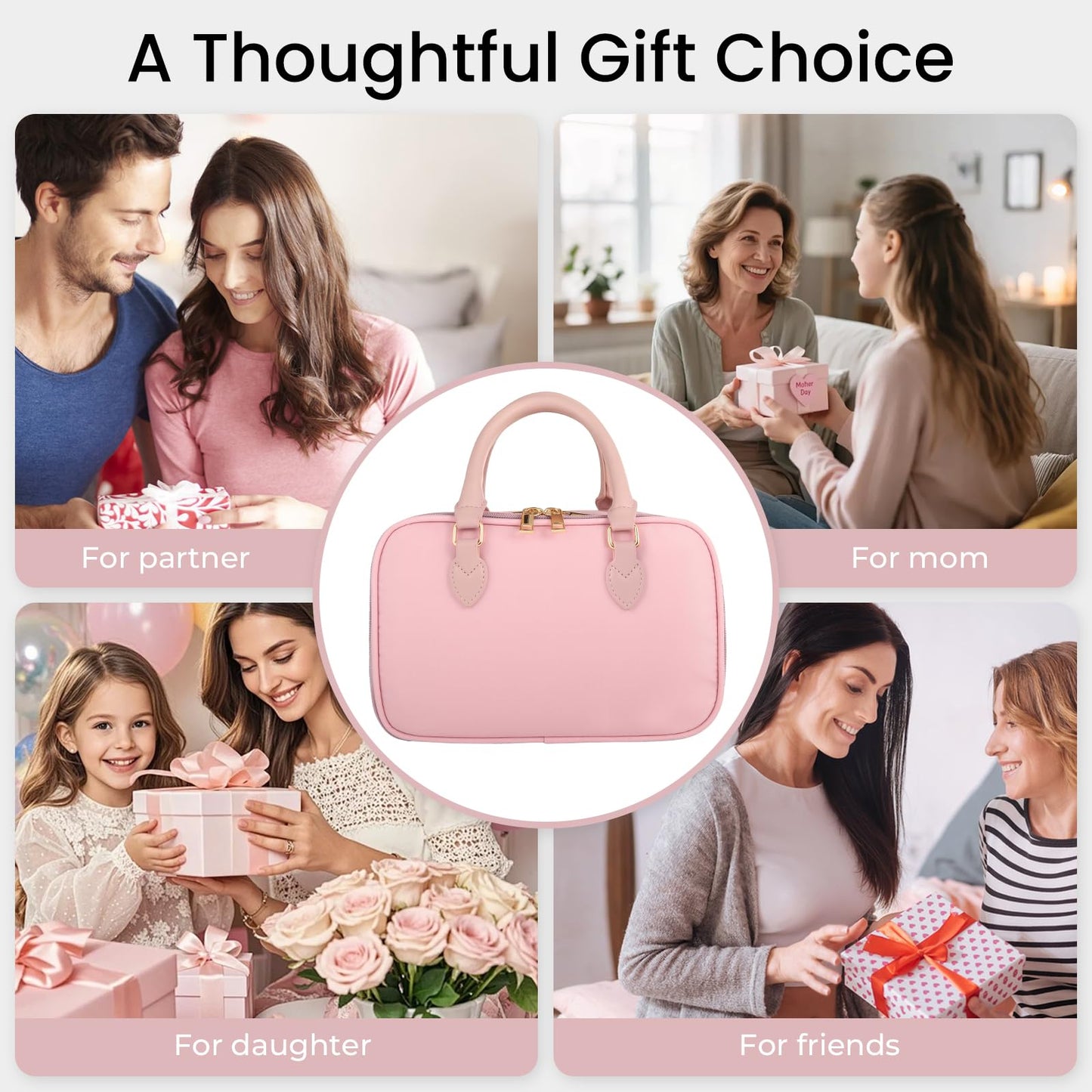 Travel Makeup Bag for Women Fashion Large Capacity Pouch Open Flat Cosmetic Portable Organizer Waterproof Large Opening Storage Toiletry Bags Vertical Free-Standing Brush Holder for Easy Access Pink