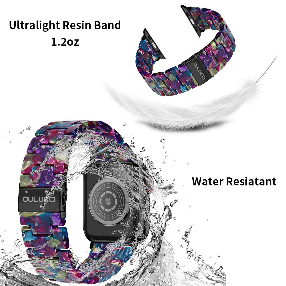OULUCCI Compatible with Apple Watch Bands For Women, Fashion Resin iWatch Bands For Series 11 10 9 8 7 6 5 4 3 2 1 SE (Flower Purple Green, 38mm/40mm/41mm/42mm-Series11/10)