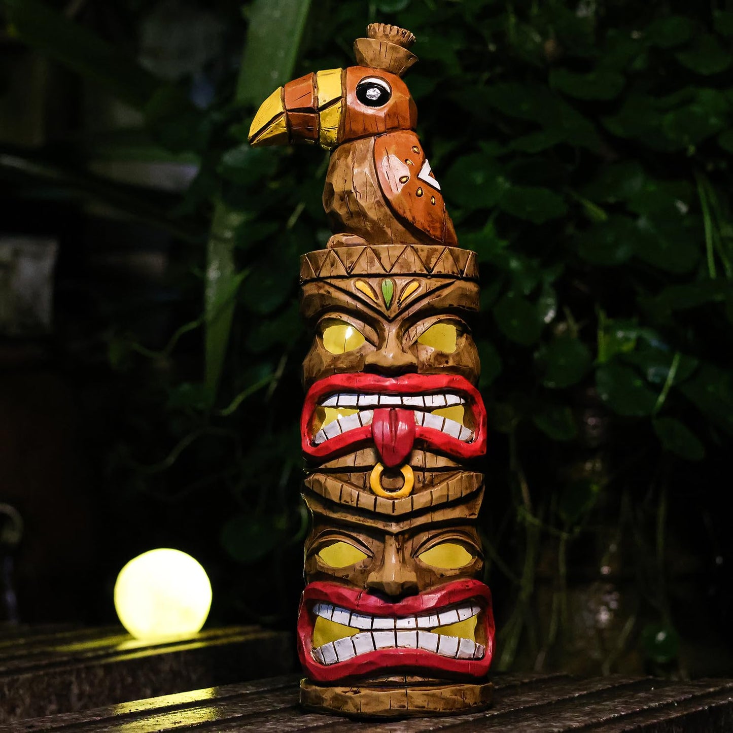 Yiosax Outdoor Tiki Statue Decoration-Solar Garden Figurine - Woodpecker Waterproof Unique Housewarming Gifts for Women Patio,Balcony,Yard,Lawn Decor 15 Inch Tall