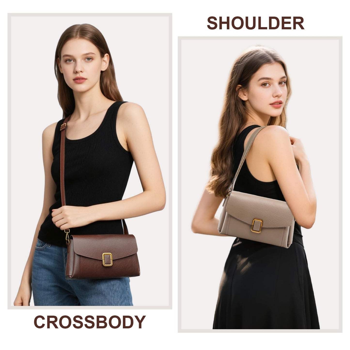 MoreFarther Genuine Leather Crossbody Bag for Women, Removable Satchel Adjustable Shoulder Bag (Black)