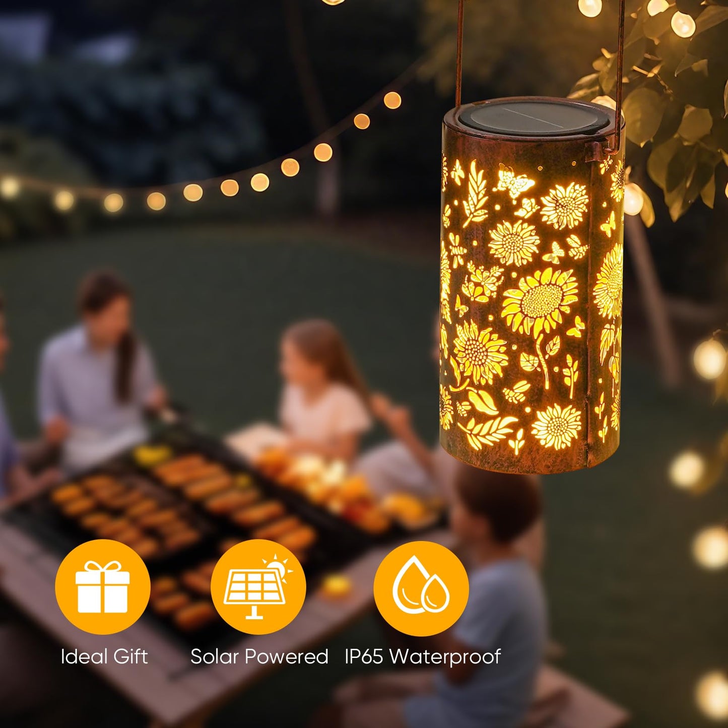 Homemory Solar Lanterns Outdoor Waterproof Birthday Gifts for Women Mom Grandma Sunflower, LED Solar Lights Metal Decoration Outside for Yard, Patio, Backyard, Porch, Lawn