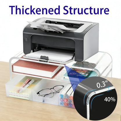OPNICE Acrylic Clear Desk Organizers and Accessories, 2-Tier Computer Monitor Stand Riser with Drawer, Laptop Stand, Office Desk Accessories for Office Supplies, Transparent