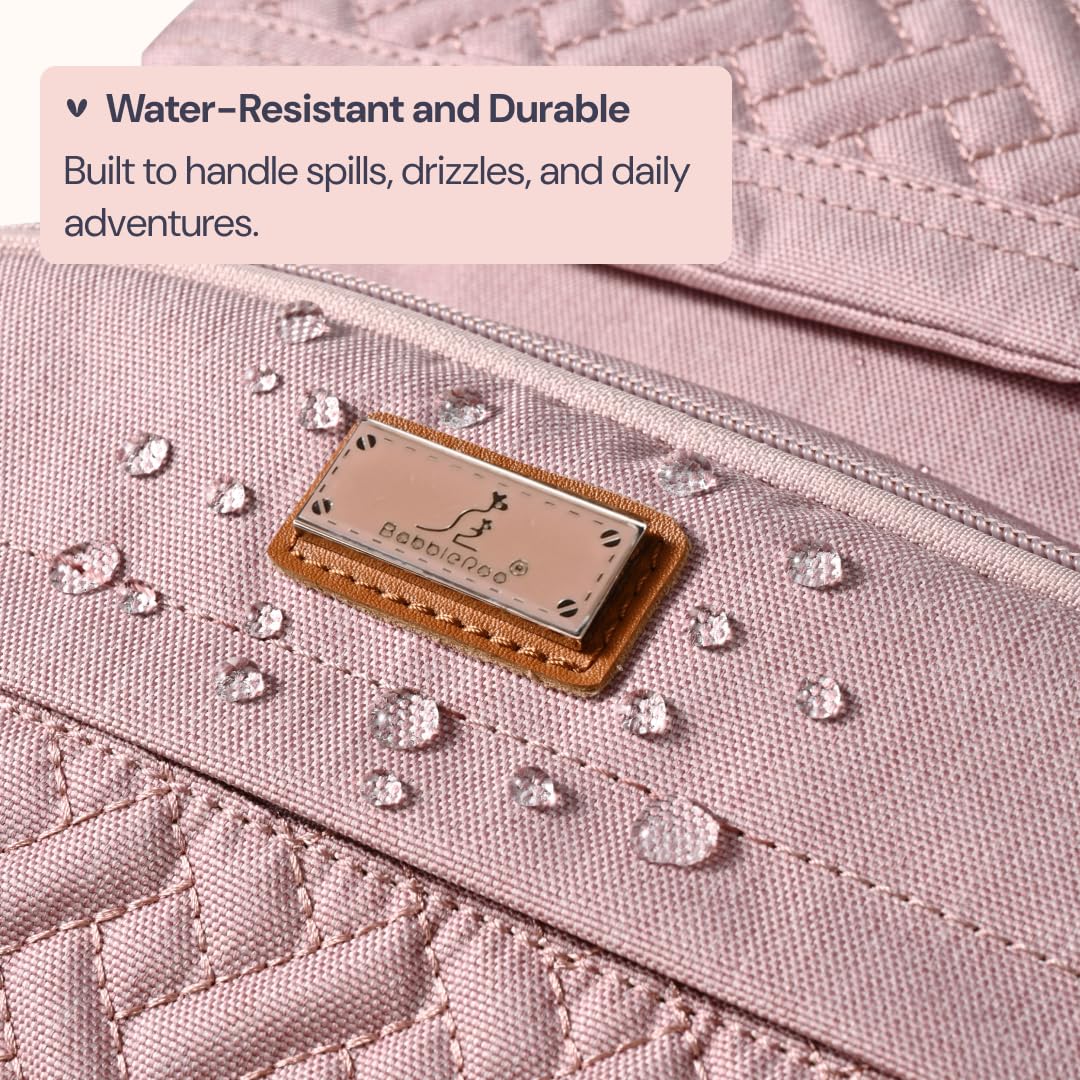 BabbleRoo Diaper Bag Backpack - Travel Large Baby Diaper Bag with Changing pad, Waterproof Baby Bags for Mom & Dad, Unisex Bags with Pacifier Case, Luggage Strap & Stroller Clips– Pink