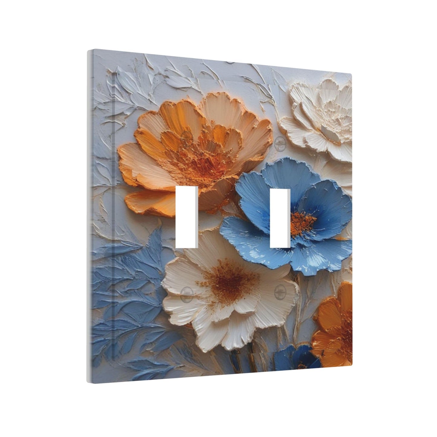 Decorative Art Light Switch Covers Textured Blooms in Blue 2 Gang Double Toggle Wall Plate Decorative Switchcover Electrical Switchplate for Home Decor