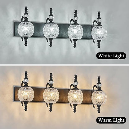 Modern Crystal Bathroom Vanity Lights Fixtures Over Mirror Black Vintage 4-Lights 28 Inch Bathroom Light Fixtures Glass Crystal Vanity Lights