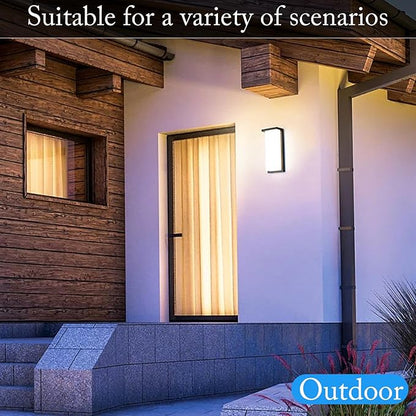 Modern Black Outdoor Wall Light Fixtures, 18/20/22W Porch Lights, IP65 Waterproof, 3-Color Temp Adjustable, Dawn to Dusk Exterior Sconces for House, Front Door, Rectangular Wall Mount
