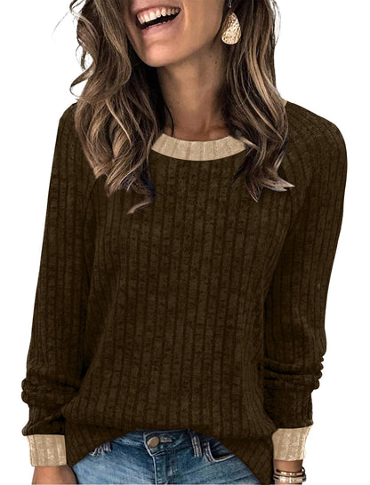 WIHOLL Long Sleeve Shirts for Women Lightweight Sweaters Fall Outfits 2025 Color Block Winter Clothing Dressy Casual Soft