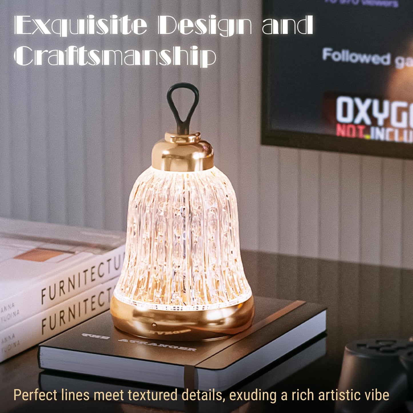 KOSTA Crystal Bell Table Lamp Rechargeable Crystal Lamp Christmas Bell Light for Decor Home Bedroom Kitchen Office Living Room Birthday Gift Lights for Bedroom/Party/Kids Room