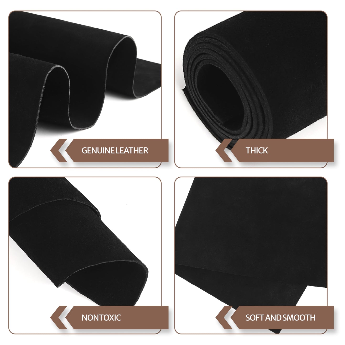 Shkira 12''X24'' Premium Suede Split Leather Sheets for Crafts – Black Velor Leather Square – 1.6 MM Thick – Genuine Cowhide Split Sheet for DIY Projects & Crafting