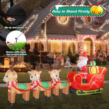 Taman 12 FT Christmas Inflatable Decorations, Santa Claus on Sleigh with Reindeer Propeller Built-in Bright LED Light Blow Up for Yard, Garden,Lawn Outdoor Holiday Yard Decorations