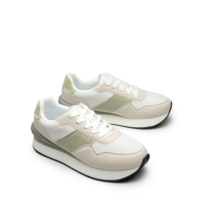 DREAM PAIRS Women Sneakers Tennis Ray Walking Platform Chunky Comfortable Lightweight Lace Up Casual Fashion Sneaker,Size 11,Beige/White,SDFN2448W