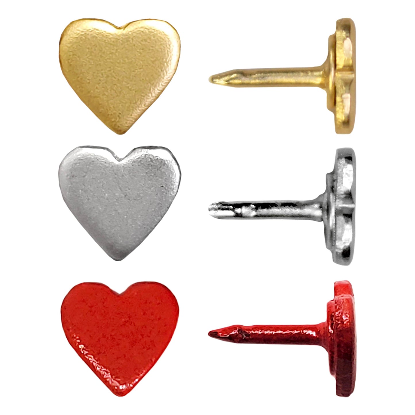 Mini Gold Heart Push Pins - Mini Gold Metal Heart Map Pins - for Cork Board, Maps, or Lapel Pin Use - Designed in USA - Set of 10