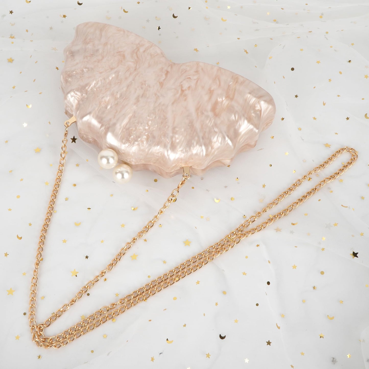 Women Seashell Evening Bag Purse Mermaid Chain Strap Clutch Handbag Shoulder Bag