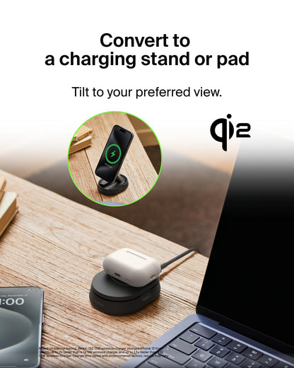 Belkin Magnetic Wireless Charging Pad 15W - MagSafe-Compatible Qi2-Certified Wireless Charging Station, iPhone Charger for Apple iPhone 16, 15, 14 Series, AirPods w/Non-Slip Base - Black (No PSU)
