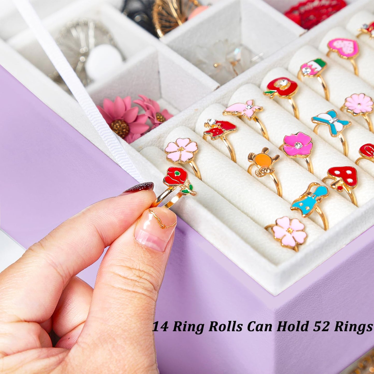 QBestry Earrings Jewelry Box for Girls, 5 Layers Jewelry Organizer with Earring Holder Organizer for Girls Earring Organizer Jewelry Boxes for Women Earrings and Necklaces Jewelry Box Organizer Violet