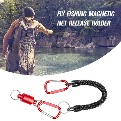 Retractor Keychain with Retractable Coiled Lanyard – 2kg/4.4lb Pull Force Fly Fishing Net Holder, Secure Attachment & Quick Access for Wading(Red)