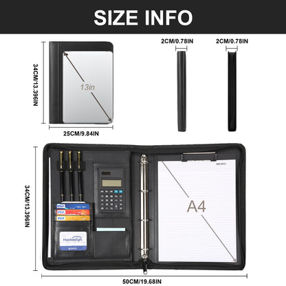 Leathario Portfolio Binder, Includes 10 Sheet Protectors and a Pen, 13 Inch Tablets Organizer, Vegan Leather A4 Padfolio, Multi-Pocket Notepad Business Planner Professional 3 Ring Document