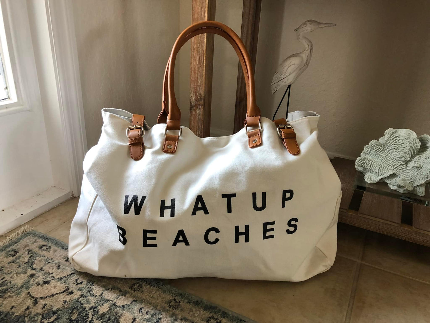 Lamyba Beach Bag with Vegan Leather Handle, Extra Large Beach Bag for Women Waterproof Sandproof
