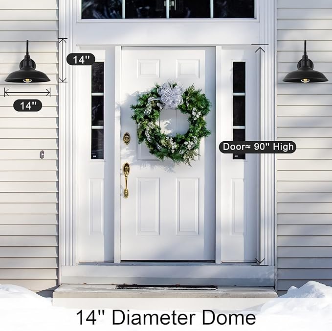 Gooseneck Barn Light with 14in Dome, 4 Pack Large Exterior Farmhouse Light with Wall Mount, Black Outdoor Wall Sconce for Porch Garage Door