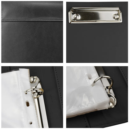 Enyuwlcm PU Leather Padfolio Ring Binder with Clipboard Resume Leather Portfolio with 20 Clear Plastic Sleeves Black
