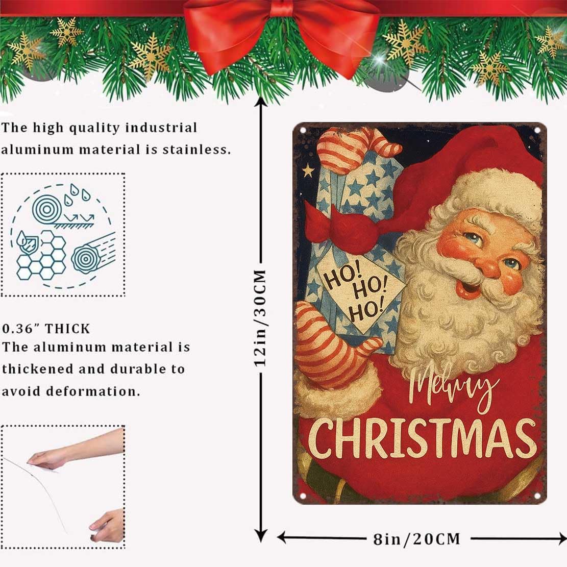 Retro Vintage Christmas Metal Sign 8X12inch-Classic Holiday Motif Tin Wall Art for Collectors