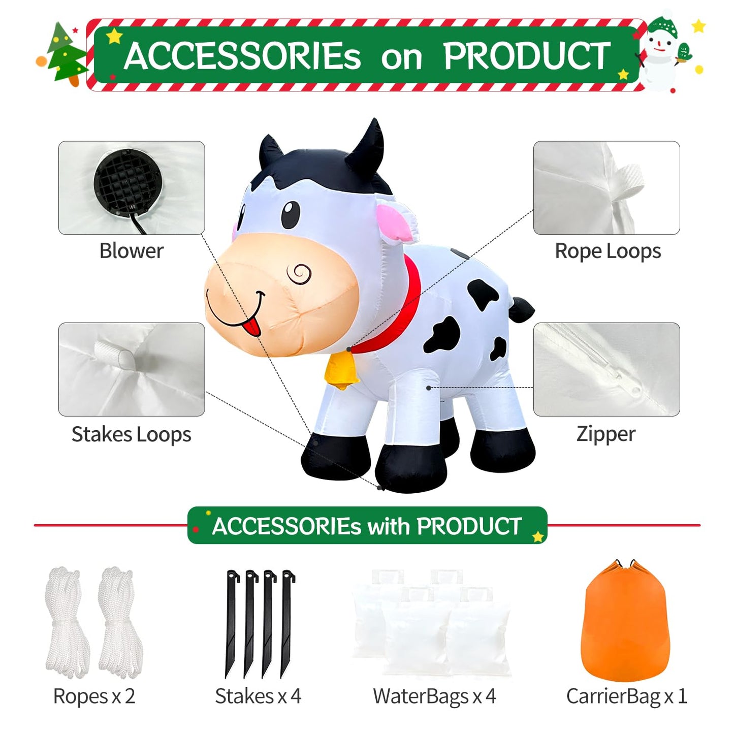 DomKom 6FT Cow Inflatables Christmas Spring, Farm Ranch Blow up Animals Cute Dairy Cattle,Decorations Outdoor Yard Built-in LED Lights Big Large Highland Highlander Decor Party Lawn Holiday Outside