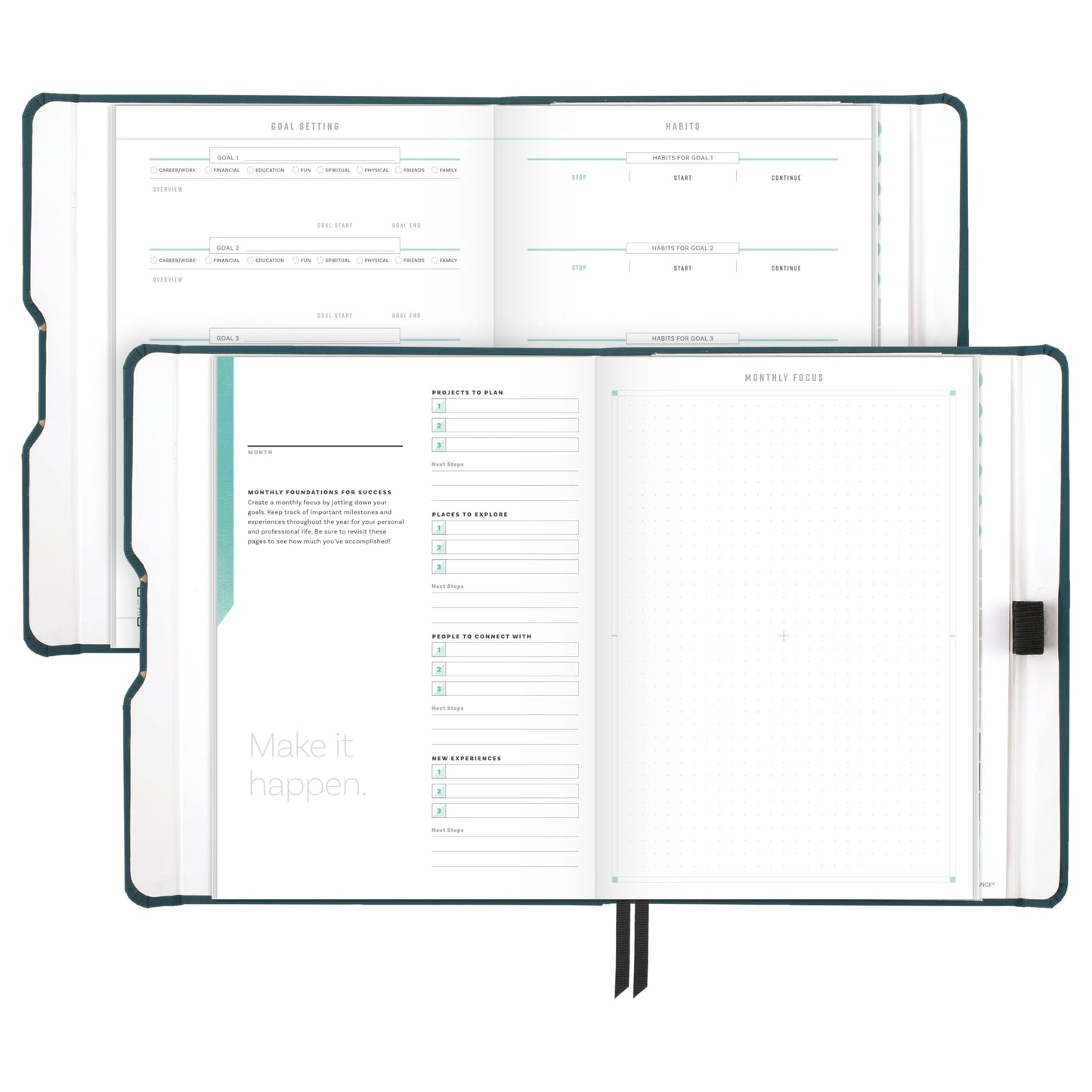 AT-A-GLANCE Foundation Goal Setting Planner, Undated Weekly & Monthly Journal, Track Progress, Create Habits, 5-3/4" x 8-1/4", Blue (FD2-200-20)