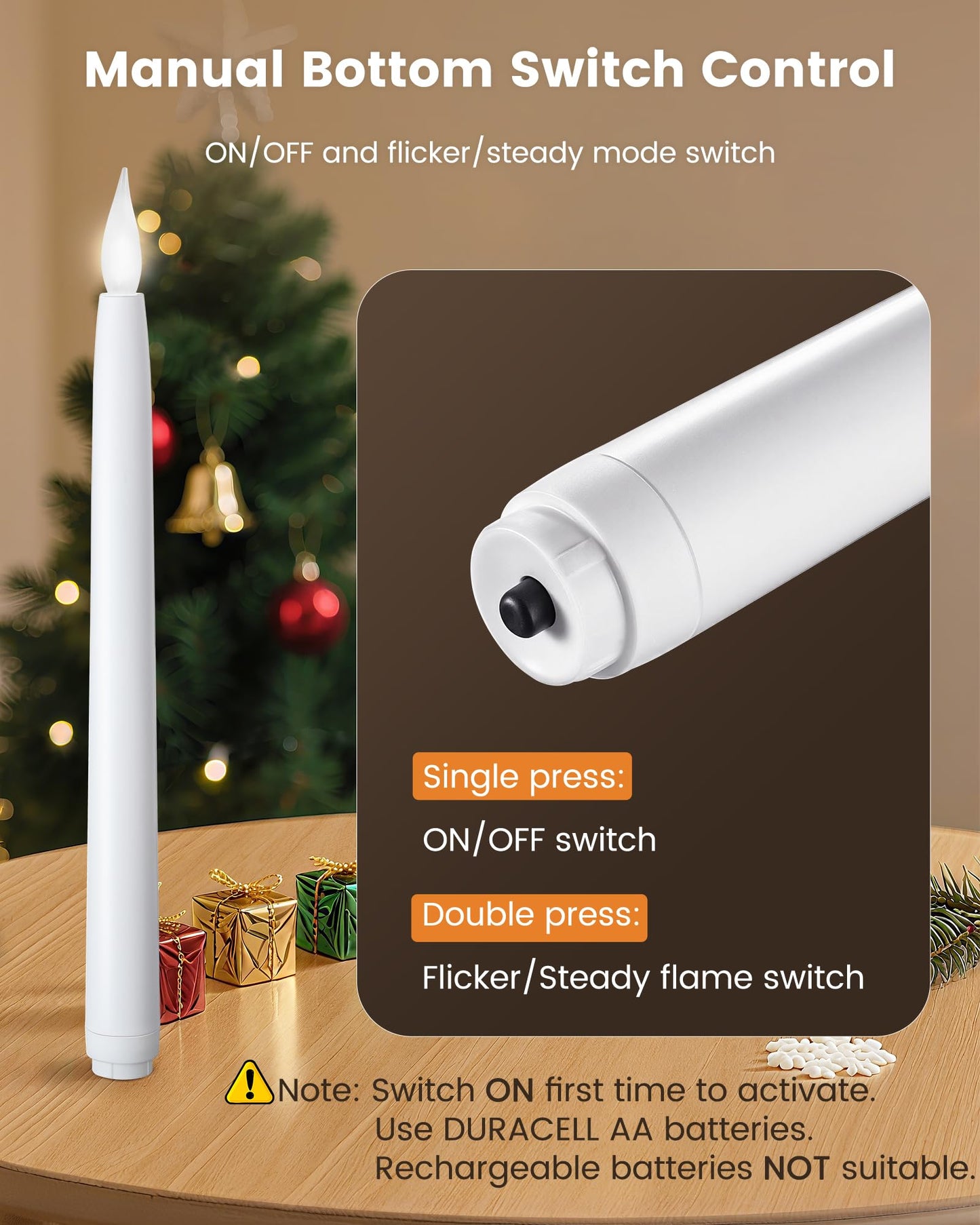 SURAIELEC 10.5'' Battery Window Candles with Suction Cups, Dusk-to-Dawn Christmas Window Candles, 5000K Cool White, Flameless LED Candle for Windows, 6 Pack (Rechargeable Battery Not Compatible)