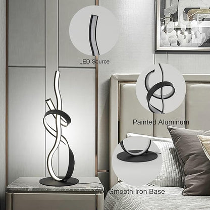 22inch 24W 2700LM Modern Design 3CCT 2700K/4000K/6500K Stepless Touch Dimmable with Remote Control Art LED Table Lamps for Bedroom Bedside Living Room Villa Gift Idea (Black)