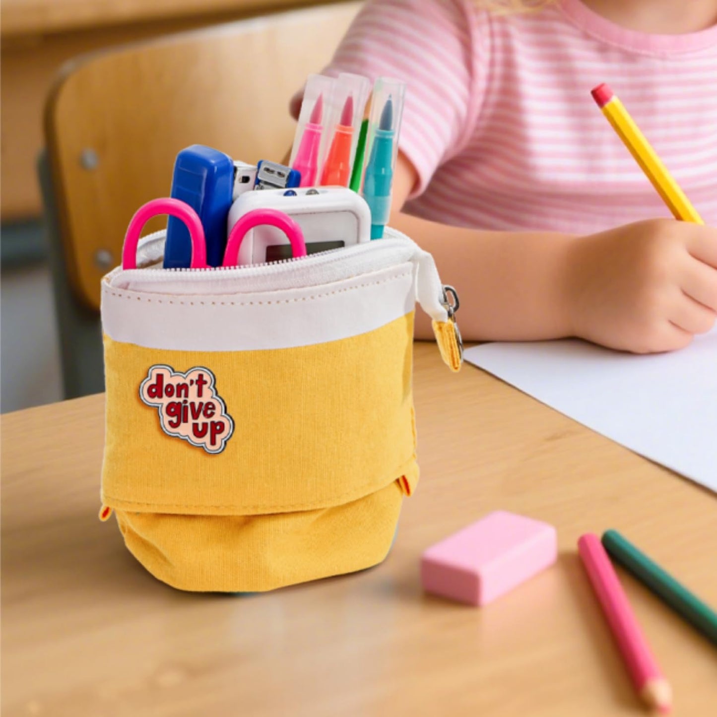 Nagpew 4 Pack Telescopic Pencil Case, Portable Standing Pen Pouch with Pins Zipper, 4 Colors Stand Up Stationary Holder Pop Up Make-up Bag for Pens, Cosmetics, Paintbrushes