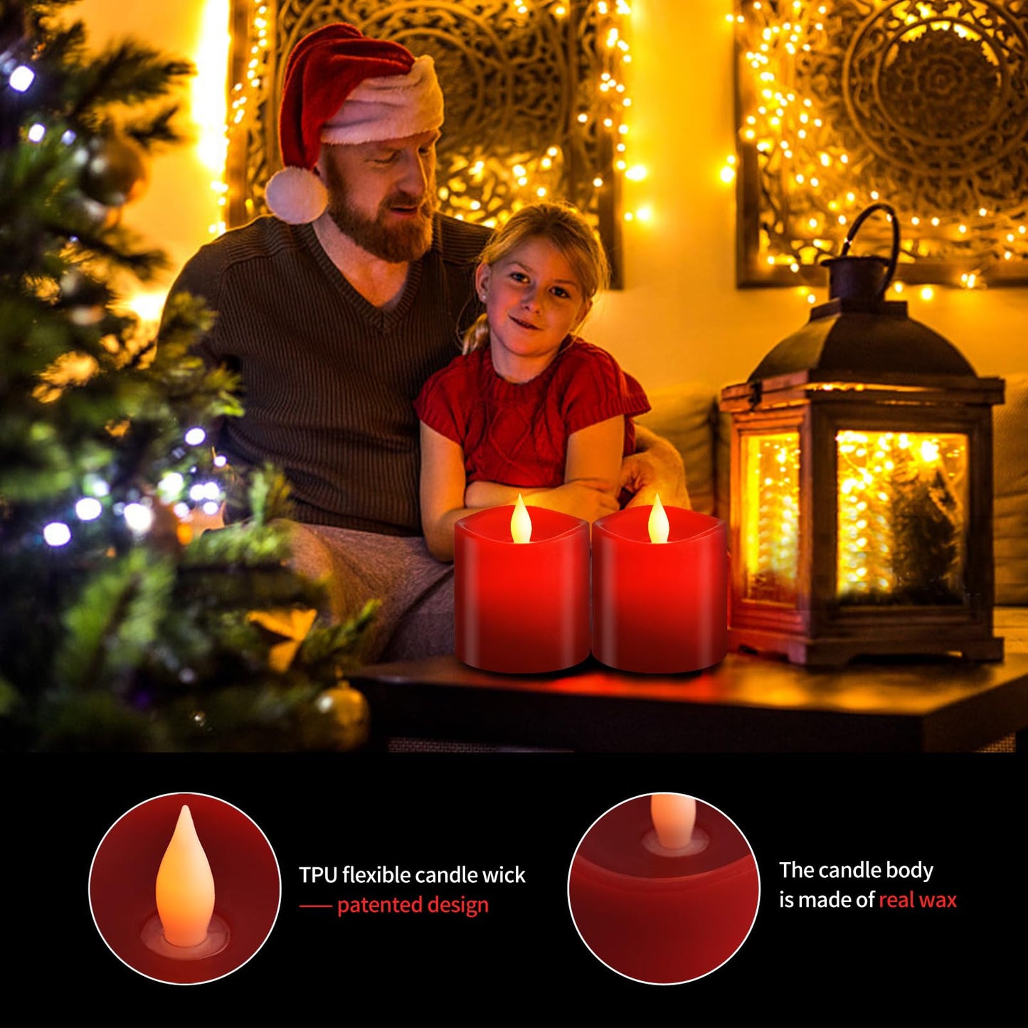 ASLDOIWEH 3x3 Flickering Flameless Candles Set of 2, 2AA Battery Life 600 Hours Battery Candles Flickering with Timer, 3 inch Flameless Candles with Remote for Indoor/Outdoor, Red