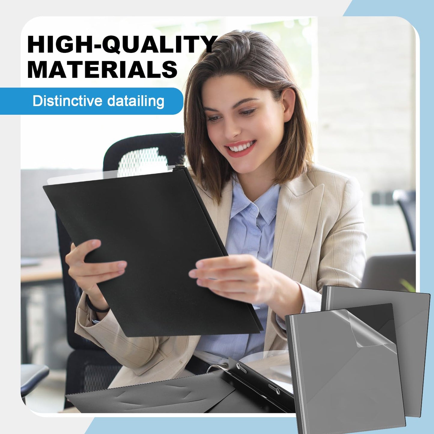 Teling 24 Pcs Clear Front Report Covers with 3 Prongs, Suit for A4/8.5'' x 11'' Letter Size Paper, Plastic Black Presentation Folders Bulk, 90 Sheet Capacity, for School Business