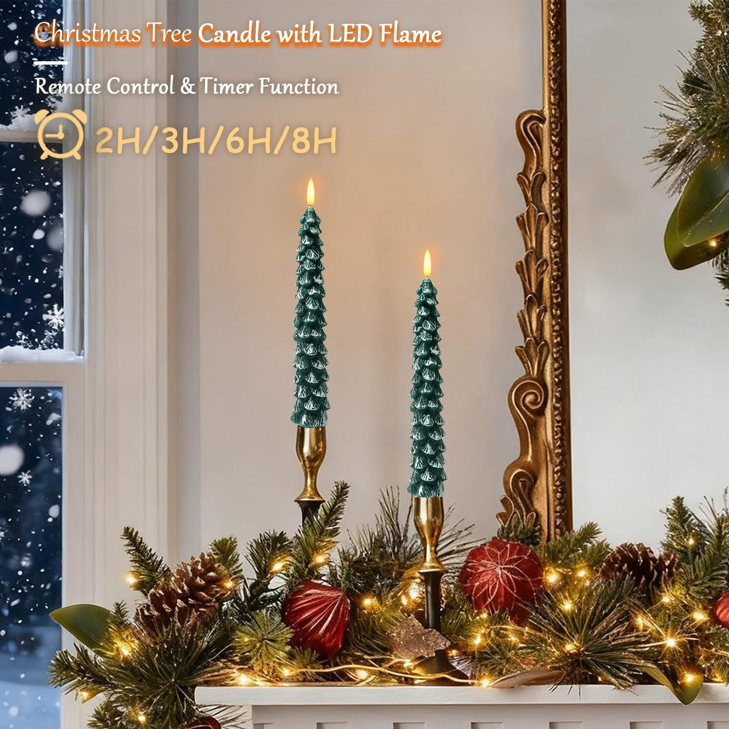 ilifemate Christmas Tree Candles Lights with Remote, Flameless LED Candles with Timer, 2 Modes & 2 Brightness, Battery Operated Christmas Decorations for Holiday Table & Mantel Decor 2 Pcs