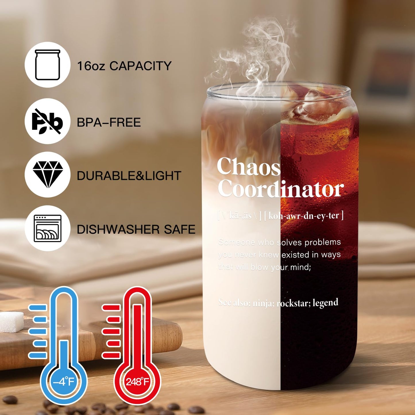 6 Set Employee Appreciation Gifts Bulk, Chaos Coordinator Gifts for Coworker Staff Teacher Nurses, Thank You Glasses Cups 16 oz Can Shaped Beer Glass Makeup Bag Ballpoint Pen for Women Men