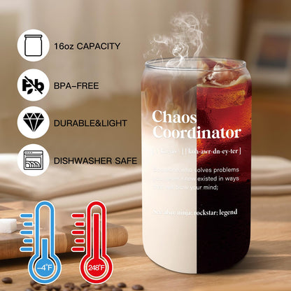 6 Set Employee Appreciation Gifts Bulk, Chaos Coordinator Gifts for Coworker Staff Teacher Nurses, Thank You Glasses Cups 16 oz Can Shaped Beer Glass Makeup Bag Ballpoint Pen for Women Men