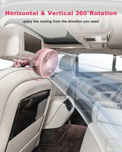 Coohea Stroller Fan Clip on for Baby, 4000mAh Rechargeable Battery Operated, Flexible Tripod, 3 Wind Speed, 360° Rotatable, Small Portable Fan for Car Seat Crib Backseat Beach Travel Camping, Pink