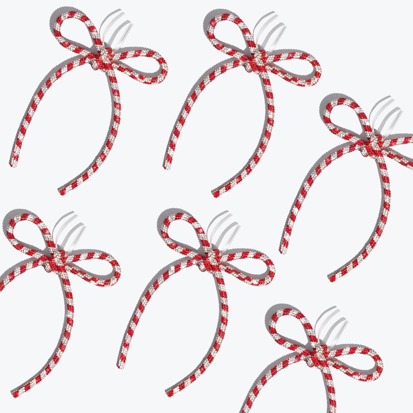 FLAIR GIFTS 6 Pcs 4.3" x 6" 2026 Christmas Bows for Tree Decor, Candy Cane Sparkly Glitter Rhinestone Bow Ornaments with Twist Tie for Xmas Decoration, Wreath, Garland, Gift Wrapping