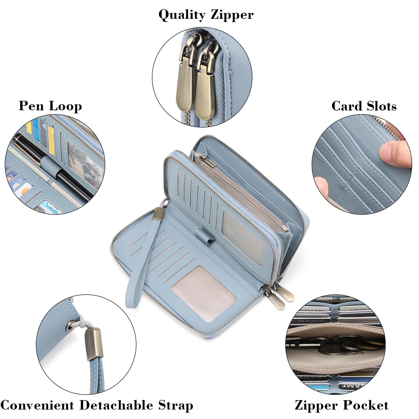 GAEKEAO Wallet for Women Clutch Leather RFID Blocking Wristlet Purse Zip Around Wallets Large Capacity Credit Card Holder