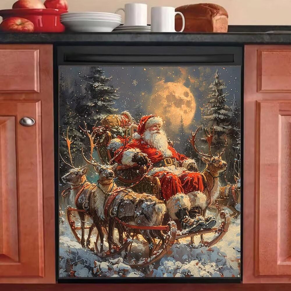Generic Santa Claus Refrigerator Door Decal Christmas Dishwasher Cover Winter Refrigerator Magnet Cover Decal Home Decor Vinyl Magnet Appliance Sticker 23x26 Inch Magnetic