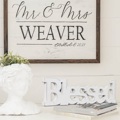 Sintosin Farmhouse Wood Blessed Sign for Table 15", Hanging Distressed White Wall Decoration, Rustic Blessed Signs for Home Decor, Thanksgiving Christmas Signs Decor for Living Room